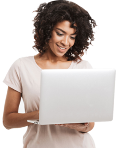Smiling woman holding a laptop